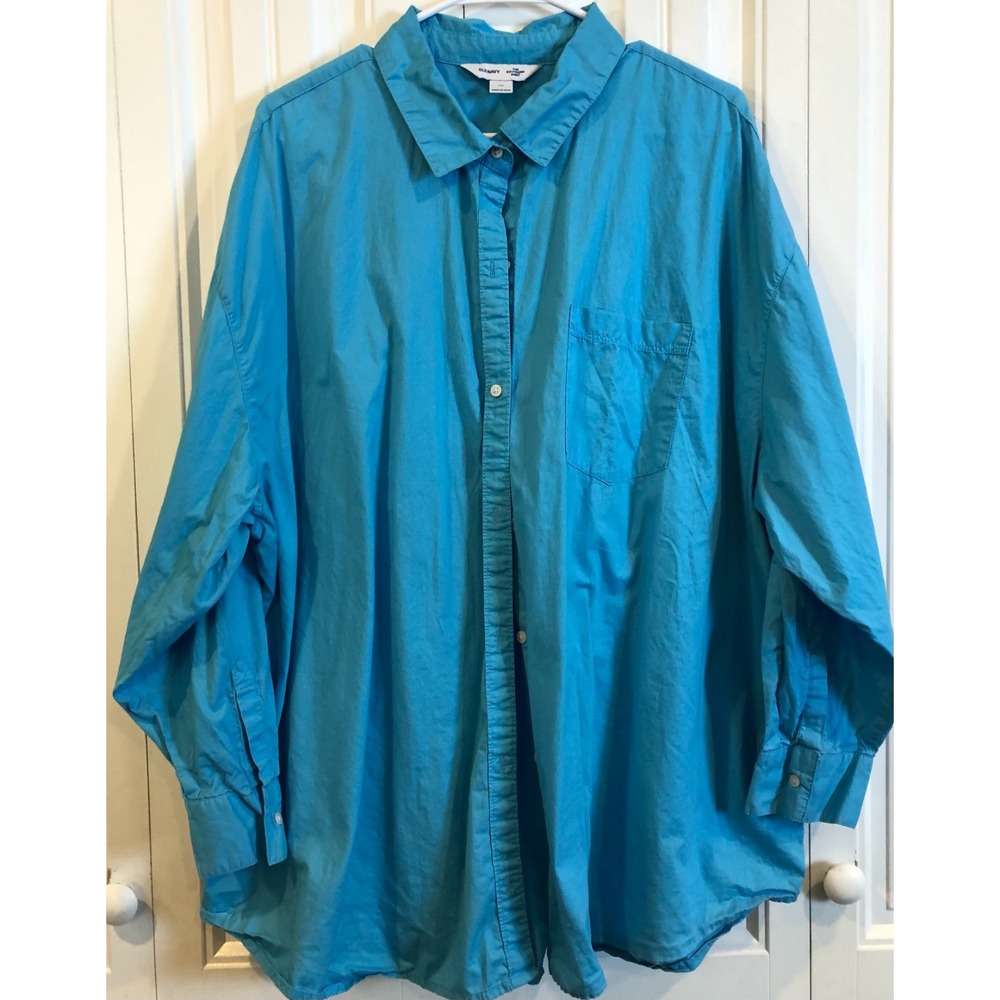 Old Navy The Boyfriend Shirt Women's 2X Turquoise Blue 100% Cotton Button Up